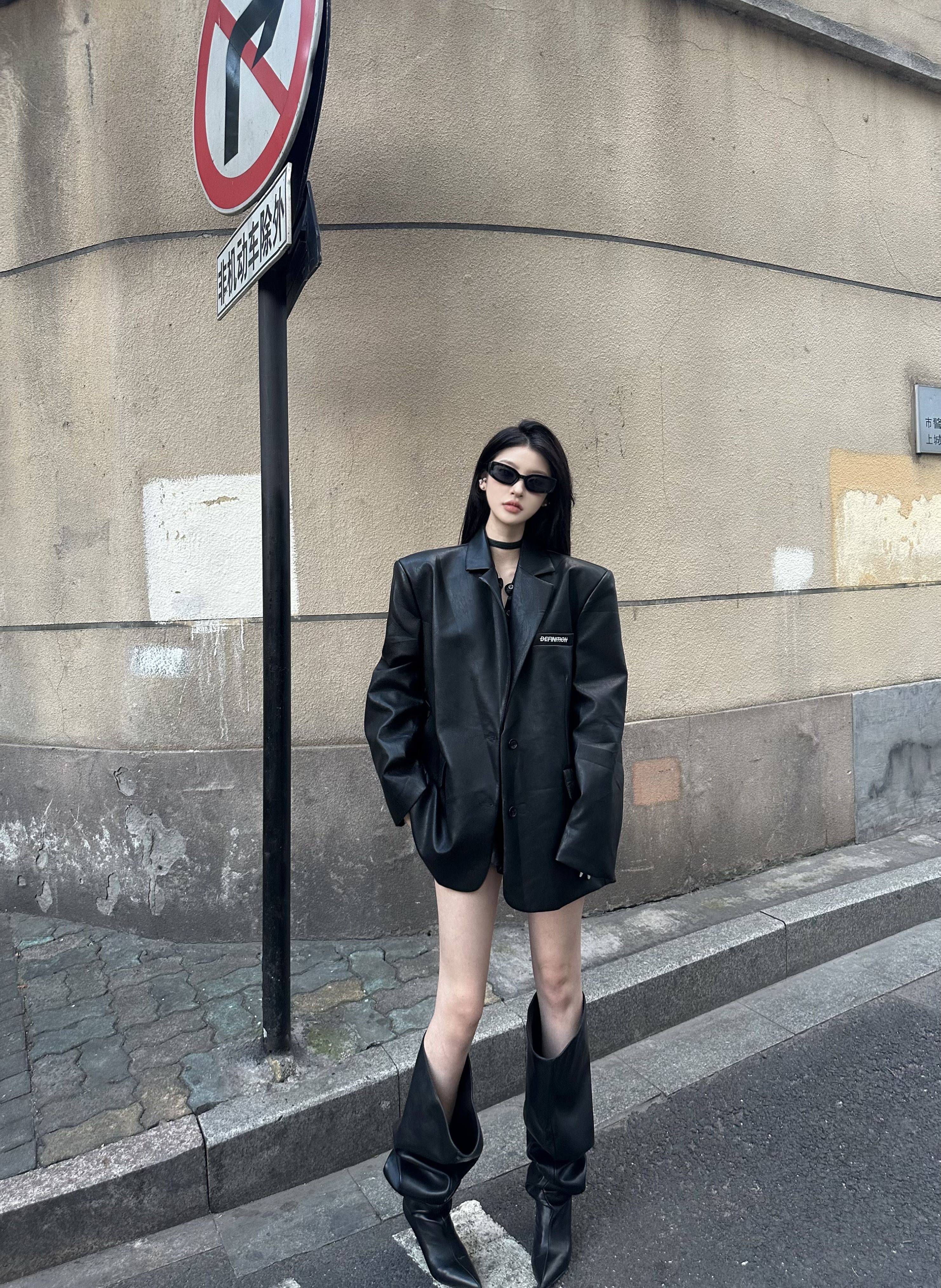 Uekk 2023 autumn winter new black leather coat jacket for men and women street cool and small crowd design sense suit jacket-Taobao