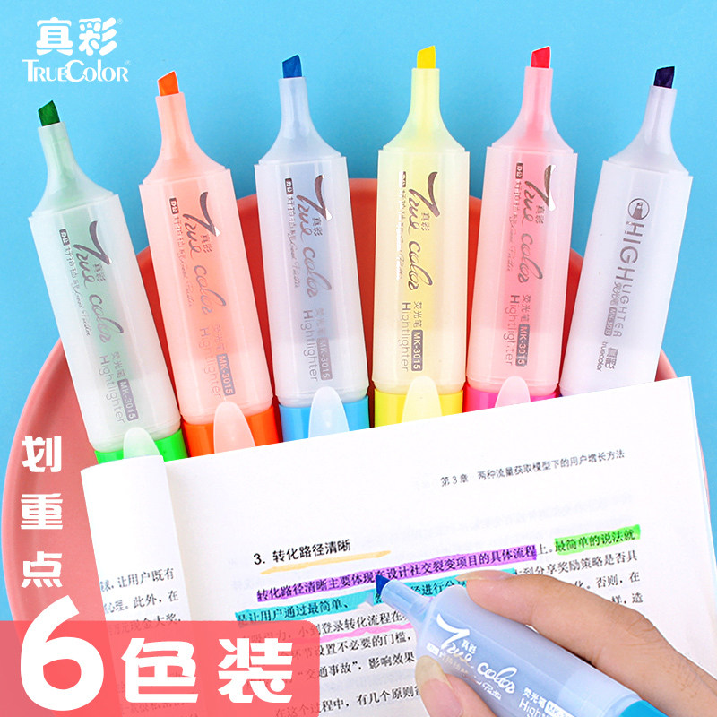 True color fluorescent note pen Color fluorescent marker pen Students use candy color no odor rough stroke focus Children flash glitter silver light to make handwritten notes High school review pen Endorsement artifact