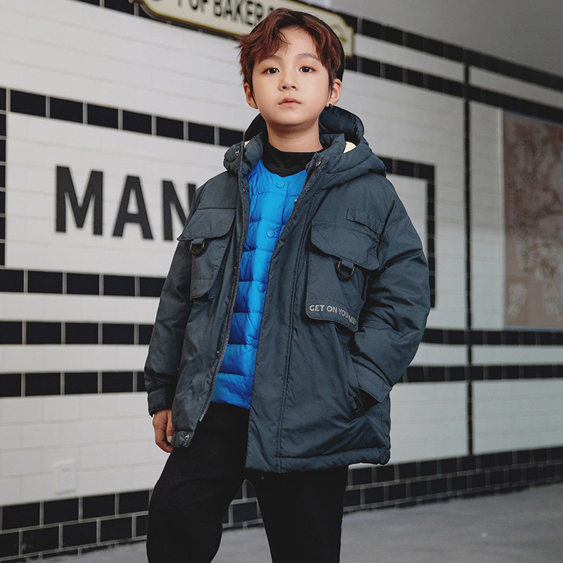 heyonwye boy down jacket in the middle of the long version 2021 new foreign language CUHK child Han version student winter coat