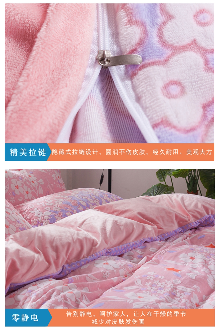 Pha lê nhung bốn mảnh tóc ngắn 5d nhung dày ấm áp flannel da lộn hai mặt bé san hô mùa đông - Bộ đồ giường bốn mảnh chăn ga khách sạn