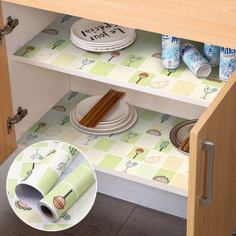 Thickened Home Kitchen Anti-Oil Stickers Overall Cabinet Inner Wall Cling Film Moisture Self-adhesive PVC Wall Patch Mosaic Drawer Mat