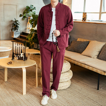 Tang clothing linen suit Chinese style mens clothing Cotton and linen improved Hanfu Layshi retro clothing Zen clothing Chinese national clothing