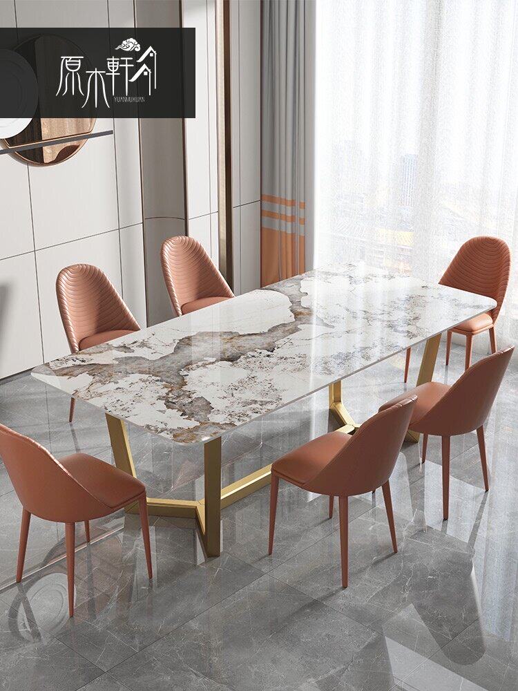 Italian minimalist imported rock plate dining table Small apartment Modern simple household dining table Nordic light luxury dining table and chair combination