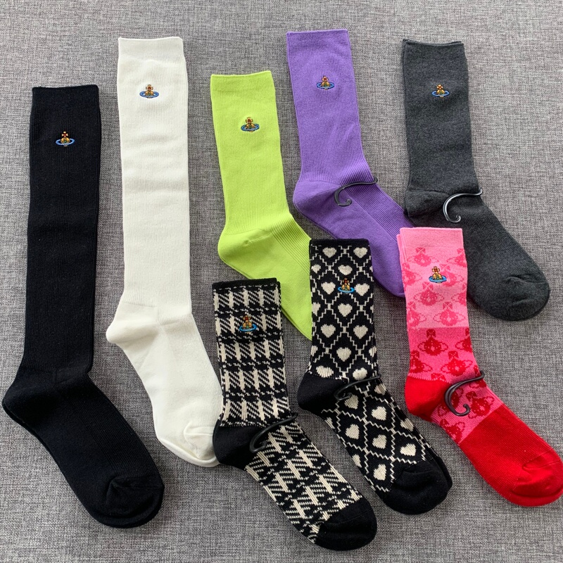 Original Packaging Japanese Saturn Embroidery Mid-Calf, Long, Knee-High, Over-The-Knee, All-Season Cotton Versatile Solid Color Double-Needle Socks