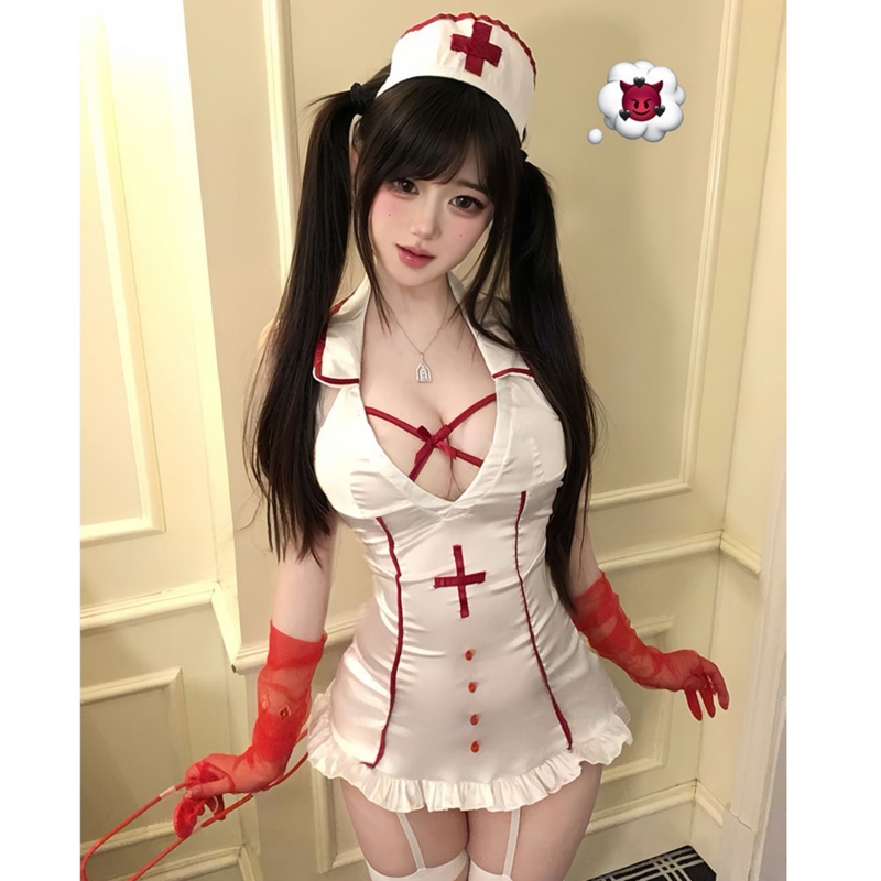 Sexy Nurse Uniform Cosplay Role-Playing Pure Desire Style Small Breasts Appear Larger Open-Back Pajamas Qq Lingerie