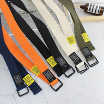Japanese FC double-ring buckle canvas label belt for men and women trendy style versatile jeans belt for teenagers