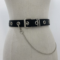Japanese FC womens belt chain punk style metal eyelet decoration concave shape trouser belt fashionable full hole belt