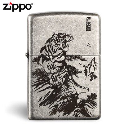 Genuine zippo treasure lighter 121FB ancient silver three-sided engraving tiger roar uphill tiger pure copper zodiac tiger
