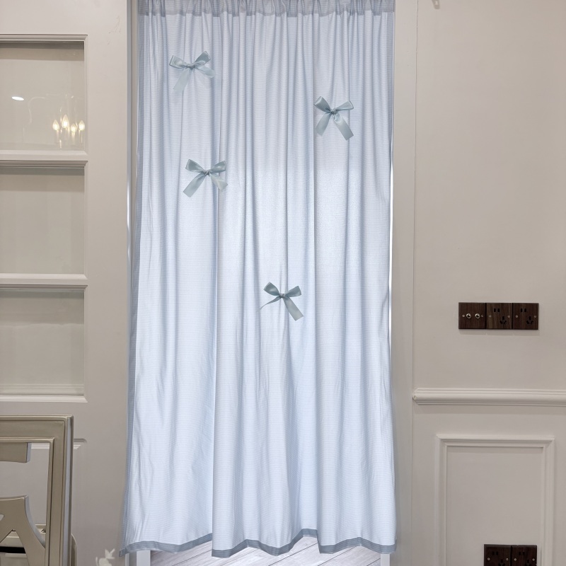 Korean-Style Girly Curtains ins Door Curtains Dormitory Bowknot Girly Light Blue Retro Romantic Princess Style Home Use