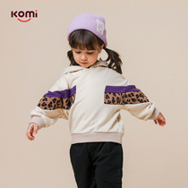 komi childrens clothing autumn and winter girl hooded sweater new childrens personality BAO WEN stitching top coat