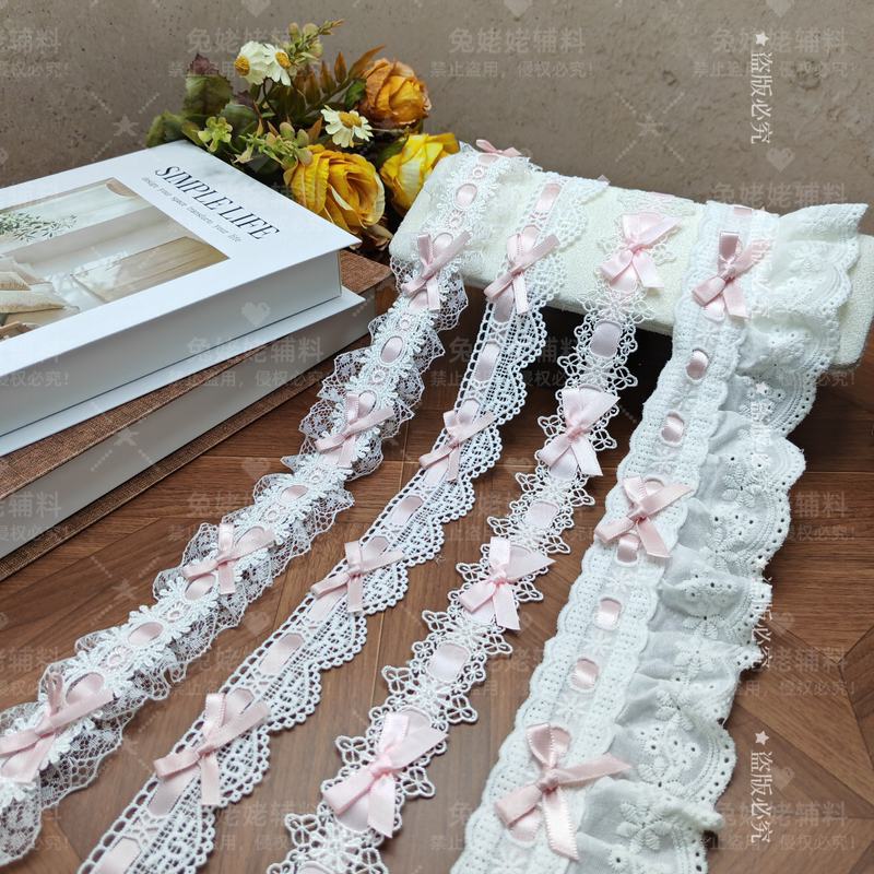 Pink Lolita Lace Trim Ribbon Lace Ruffles Handmade DIY Doll Clothes Hem Curtain Decoration Accessories