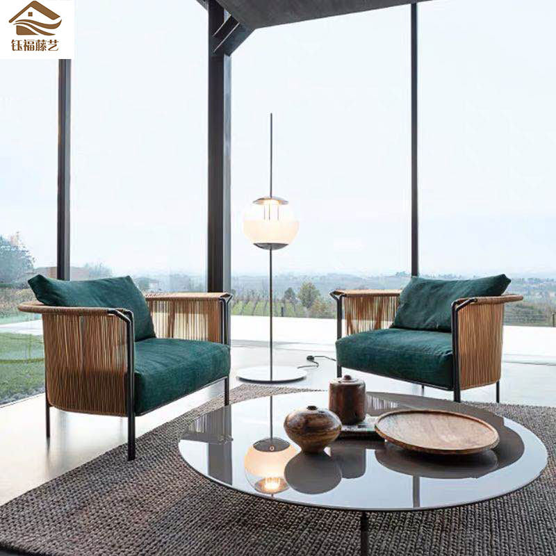 New Chinese style outdoor creative rattan chair rattan sofa leisure balcony tables and chairs model room indoor rattan sofa Nordic