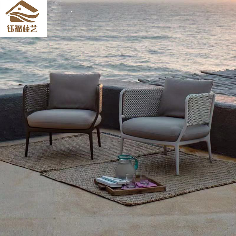 Nordic outdoor sofa rattan open-air leisure rattan sofa courtyard balcony soft decoration designer rattan chair single furniture