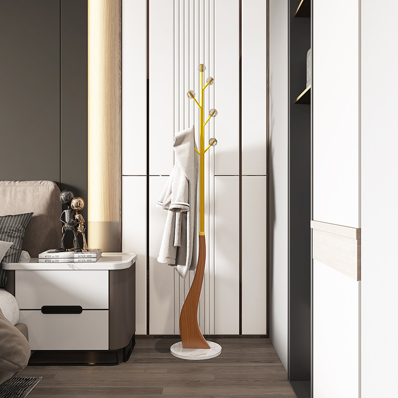 New Chinese style single-pole coat rack floor-to-ceiling light luxury bedroom office art storage solid wood vertical hanging clothes rack