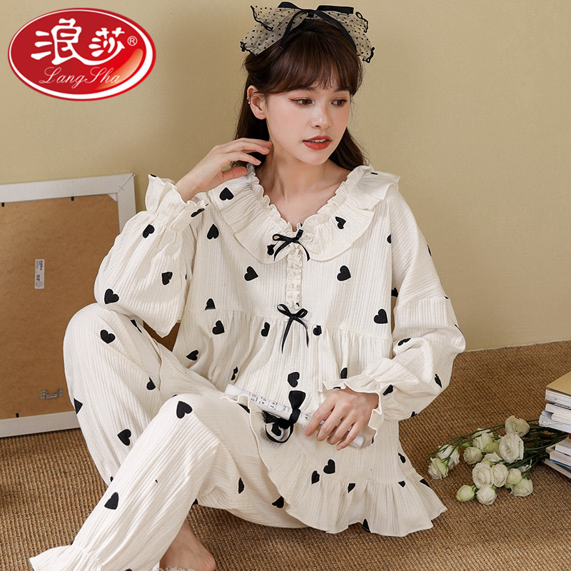 Xiaoxiangfeng pajamas women's spring and autumn cotton long-sleeved sweet and lovely princess little ladies home clothes 2022 new