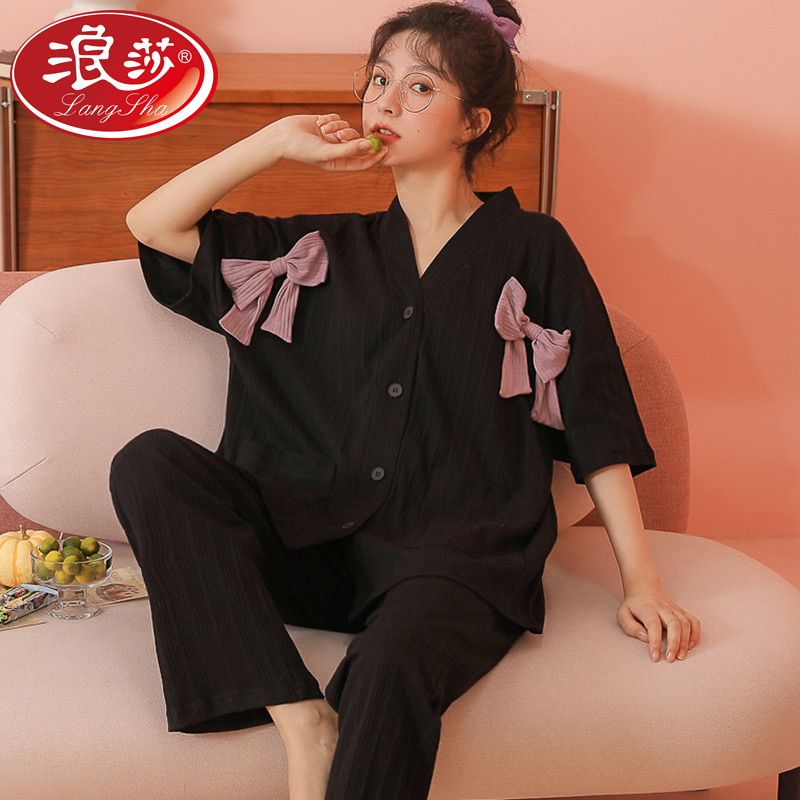 Surissa Short Sleeve Long Pants Pyjamas Woman Summer Pure Cotton Thin style Spring and autumn season Home Costume Woman 2022 New Advanced Sensation