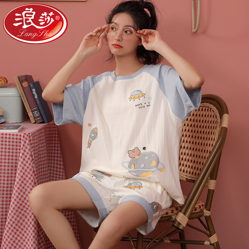 2022 new pajamas women's summer thin short-sleeved cotton two-piece suit spring and summer students cute home clothes