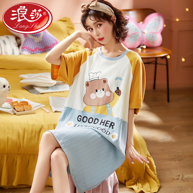 2022 New Sleeping Dress Woman Summer Slim pure cotton short sleeve Home Girl Cartoon Cute Pyjamas cute pyjamas