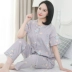 Bộ đồ ngủ cotton của phụ nữ mùa hè quần tây ngắn tay cardigan cotton tinh khiết dịch vụ nhà cotton phù hợp với sinh viên phong cách phương Tây mỏng tính khí kẻ sọc - Cha mẹ và con