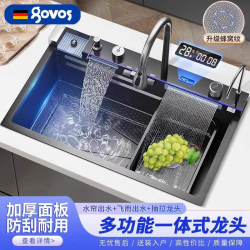 Govos Kitchen Whale Digital Display 304 Stainless Steel Sink Waterfall Large Single Bowl Multifunctional Household Thickened Vegetable Washing Basin