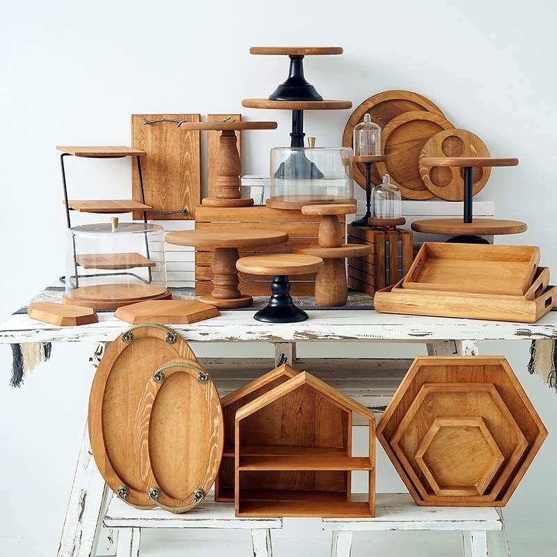 Wedding dessert table display stand decoration props decoration cake stand afternoon tea snack wooden tray cold meal set