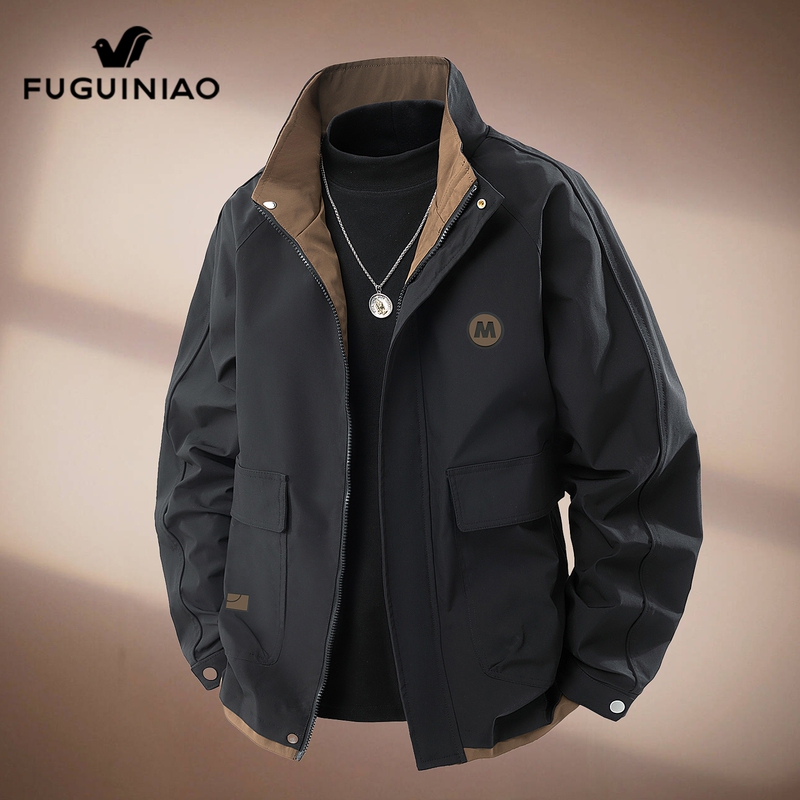 Fuguiniao Workwear Stand-Collar Jacket Men's Softshell Windbreaker 2026 Spring Windproof Plus-Size Casual Outerwear