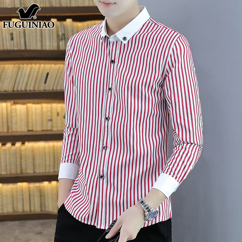 Fuguiniao Casual Shirt Men's Long-Sleeve Shirt Top 2026 Spring New Fashion Brand Striped Shirt Men's Clothing