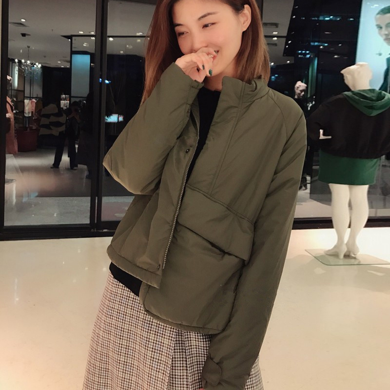 2022 brother and brother's new autumn and winter stand-up collar zipper thickened army green padded jacket Thinsulate short jacket women