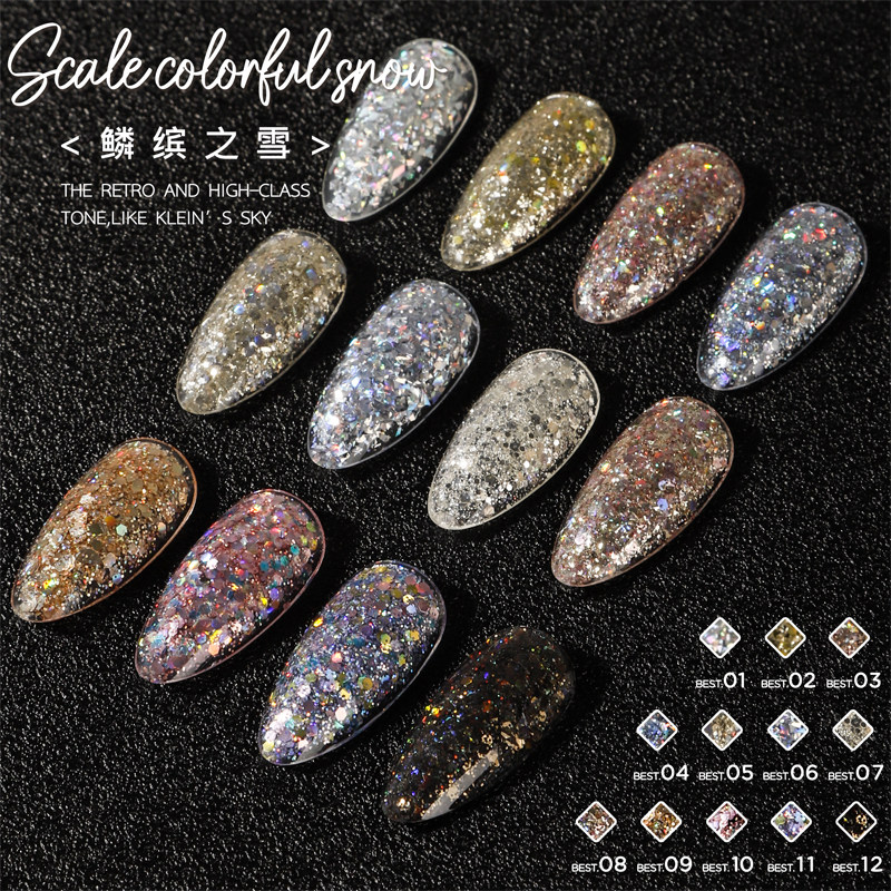 Colorful sequins nail polish glue nail shop special popular color net red Korean big sequins flash champagne silver super flash