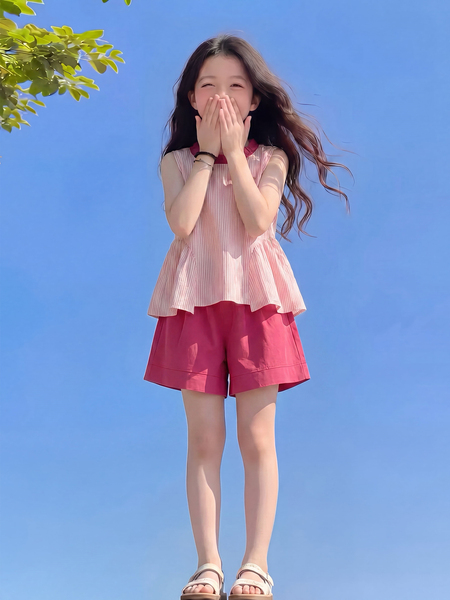 Girls' Summer Outfit 2026 New Stylish Children's Trendy Striped Dopamine Two-Piece Set Girls' Summer Clothes Fashion — 5