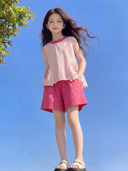 Girls' Summer Outfit 2026 New Stylish Children's Trendy Striped Dopamine Two-Piece Set Girls' Summer Clothes Fashion — 3