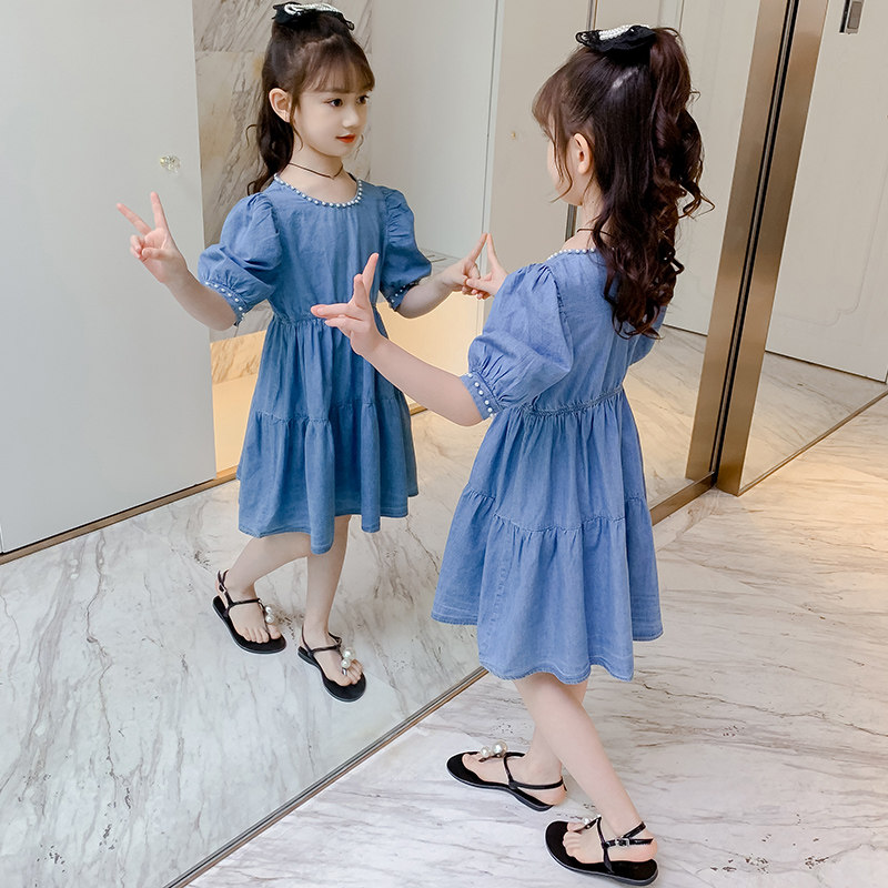 Girls denim dress 2021 summer dress Korean version of children's thin foreign style fashionable fashion brand summer girl dress