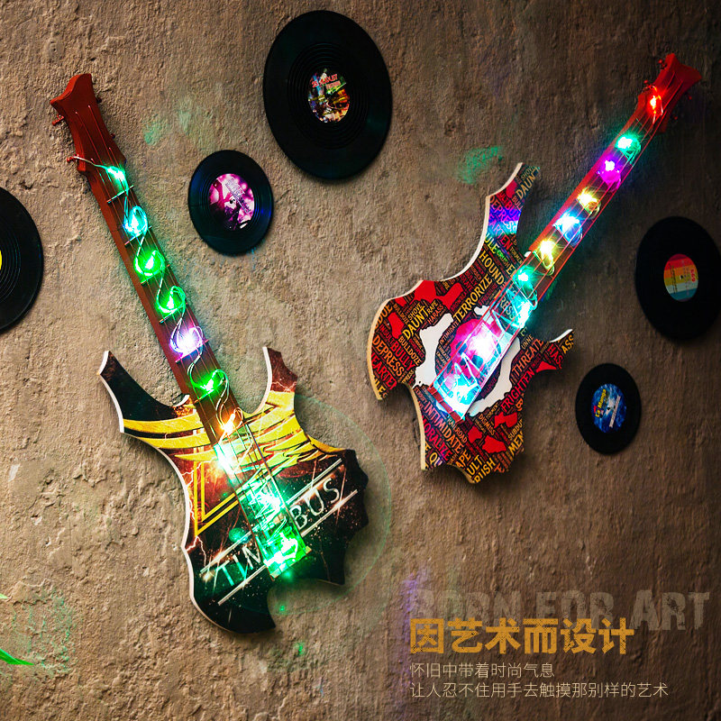 Industrial style retro restaurant clear bar wall decoration pendant creative bar vinyl record personality guitar wall hanging