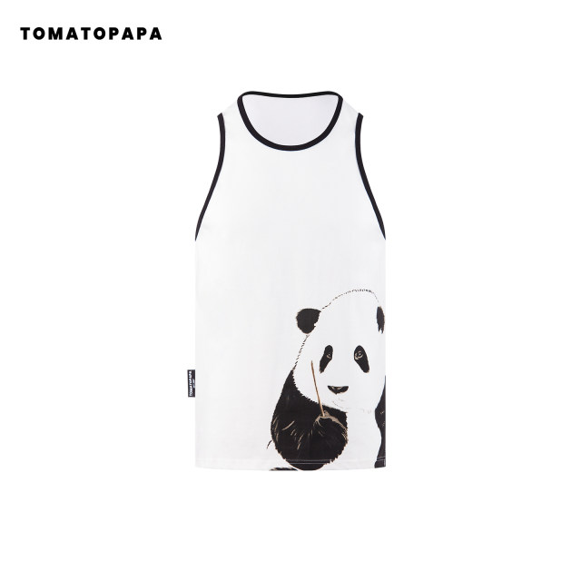 TOMATOPAPA ເສື້ອຢືດລະດູຮ້ອນແບບ trendy cotton panda print Fitness sleeveless breathable sweat-absorbent vest sports top