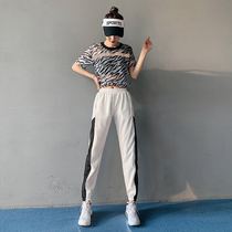 Sweatpants womens summer thin drawstring foot closure fitness pants loose breathable quick-drying color matching running casual yoga clothes