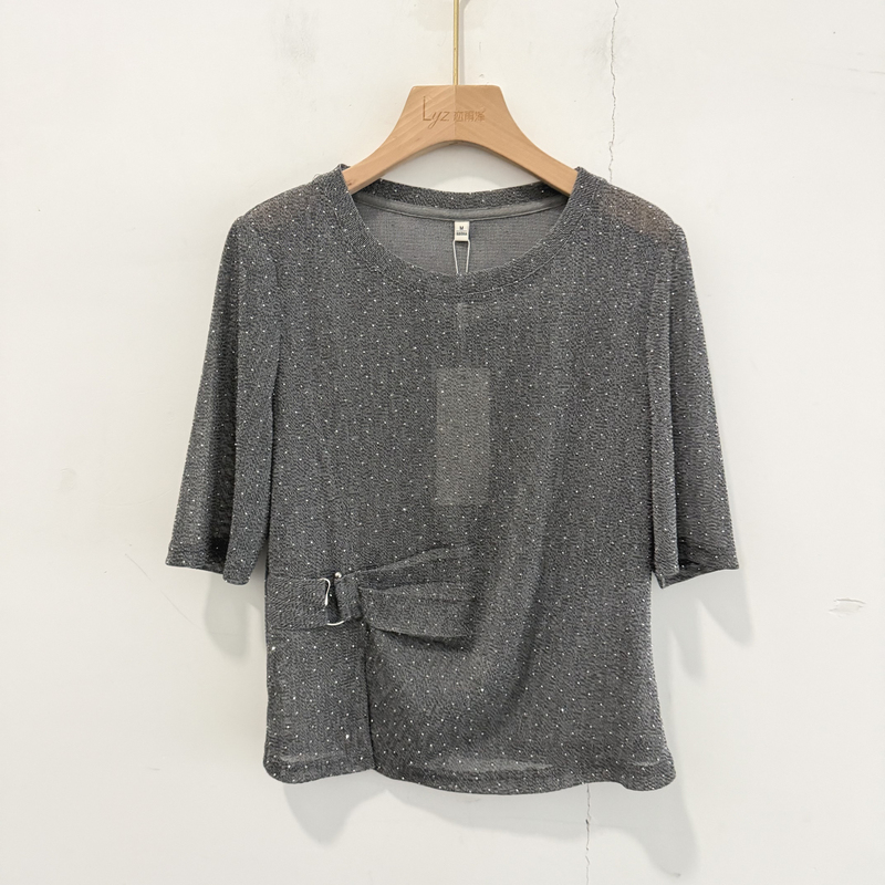 Same Style as in the Mall J26X721 Exclusive Fashion Blouse 2026 Summer New Starry Pattern Round Neck Top for Women