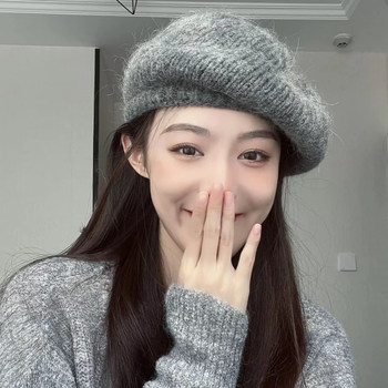 Knitted beret korean style versatile women's autumn and winter large head circumference