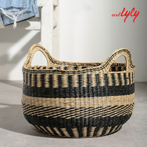 artlyly Imported willow rattan woven storage basket dirty clothes basket toy finishing box frame lining can be divided