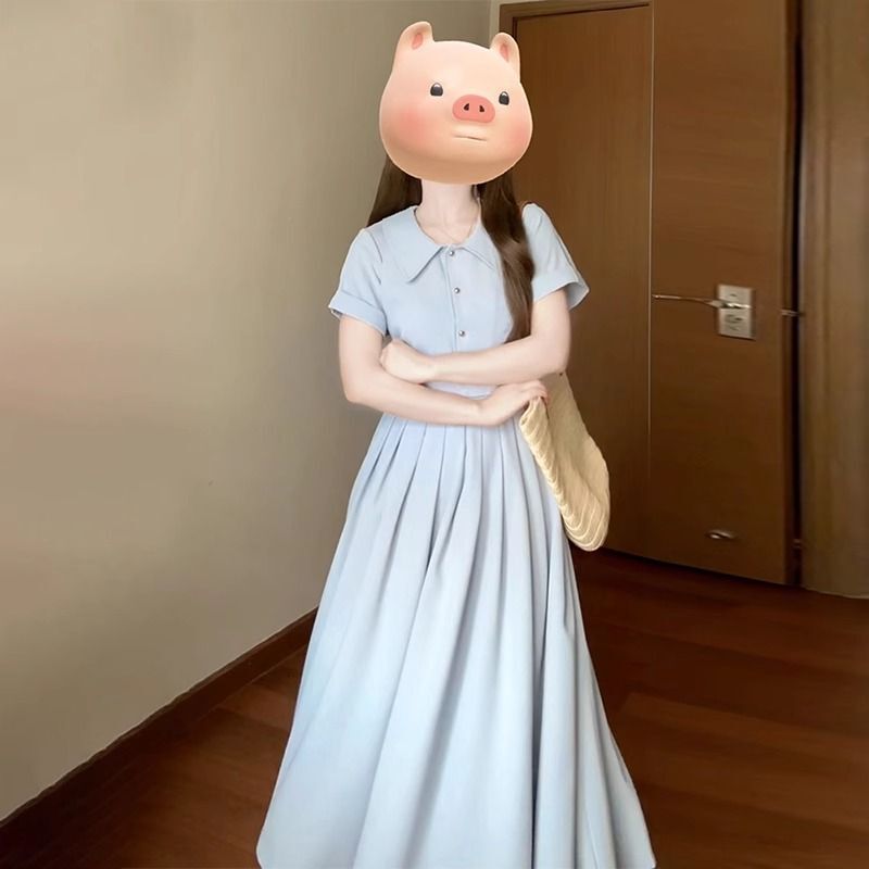 Early Summer 2026 Plus-Size Women's Polo Collar Elegant Preppy Style Long Dress French New Style Fat Girl Dress That Covers the Body and Looks Slimming