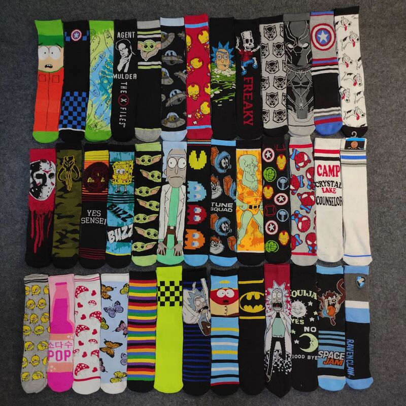 European and American Export Surplus Men's and Women's High-Top Cartoon Towel-Soled Thickened Sports Socks, Long Marvel Trendy Socks, Skateboard Socks