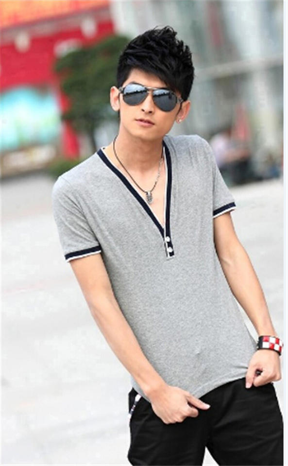 Mùa hè nam mới thả lỏng sâu cổ chữ V ngắn tay cotton t cộng với phân bón để tăng thêm kích thước lớn chất béo béo mỡ thủy triều áo thun nam uniqlo