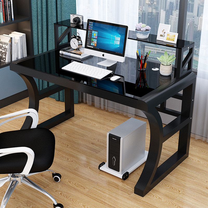 Computer Desktop Desk Minimalist Modern Bedroom Home Electric Race Tempered Glass Simple Desk Student Writing Desk-Taobao