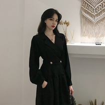 Autumn Hepburn style slim and slim little black dress womens French niche retro suit to wear a bottoming Hepburn dress
