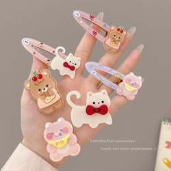 Cute Cartoon Animal Hairpin Female Cat Forehead Side Bangs Clip Sweet Hairpin Baby Kidsren's Headwear Summer