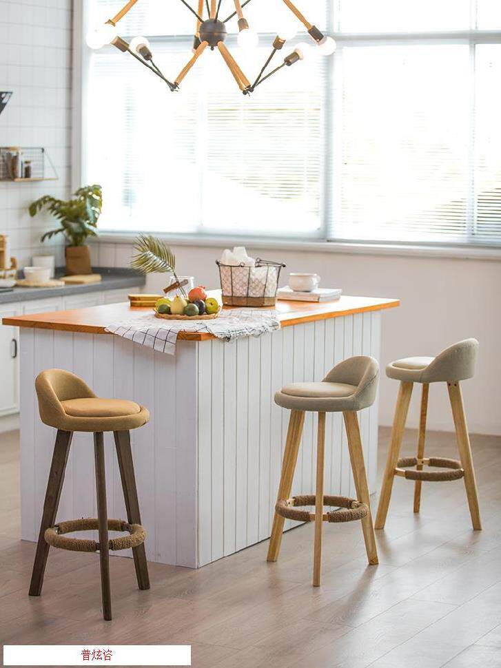 Fashion four-legged stool European chair photography bar stool solid wood chair modern simple bar chair Hotel Cafe high chair