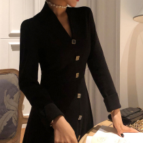 2022 Spring Dress New Woman Lukewarm Wind Advanced Sensational Style Black Temperament Dress Goddess Van Herben Long Dress