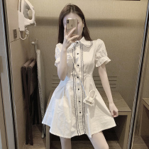 Gentle wind style retro shirt white one-piece dress for waist display slim temperament a word dresses fairy supersenssen