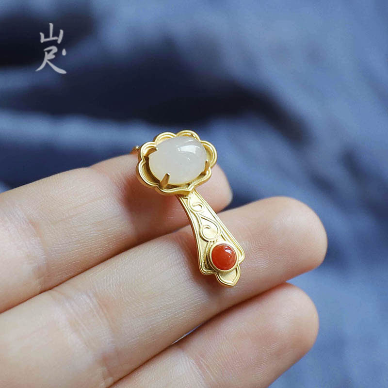 Auspicious Ruyi -- Natural and Tian jade white jade Ruyi pendant silver plated 18k gold jade ancient wind ethnic wind necklace