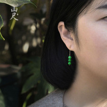 Two or three things 丨 jade jade 18k gold earrings simple fashion stud earrings hypoallergenic high-grade sense of long drop earrings