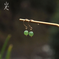 Shan Chuan Shu natural A goods Hetian jade jasper jade earrings earrings earrings earrings ear hook vintage 18k gold